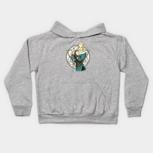 Viking Warrior Woman Kids Hoodie by CatAstropheBoxes